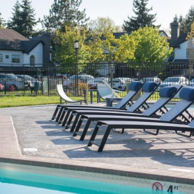 a swimming pool with a slide